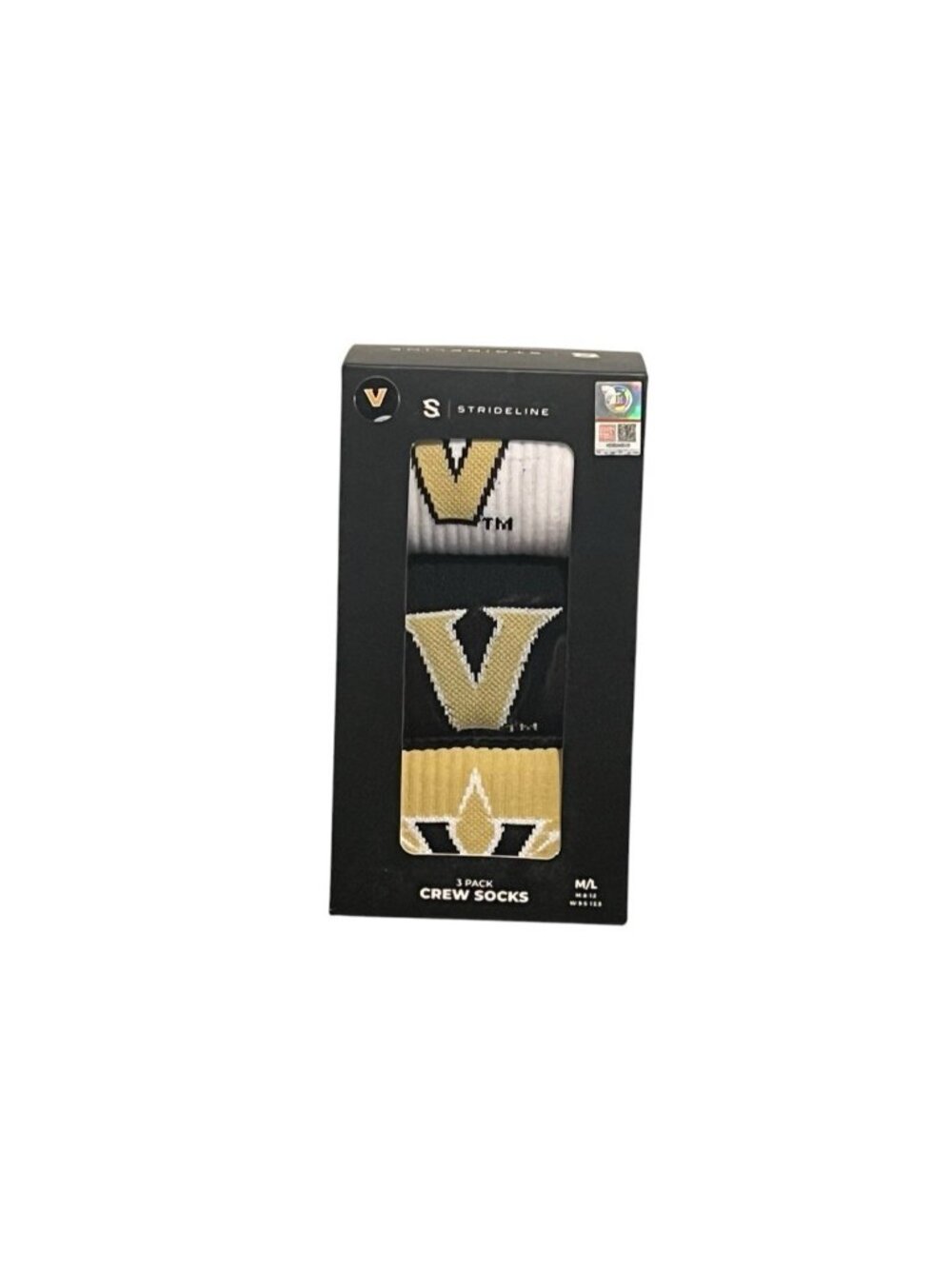 Strideline Vanderbilt Commodores 3 Pack Crew Socks Sz M/L NWB Unisex Adult
